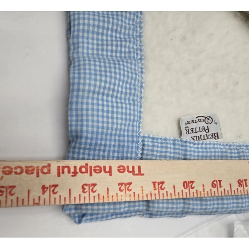 Quiltex Vtg Peter Rabbit Beatrix Blue Applica Throw Blanket Blue‎ Gingham Edge